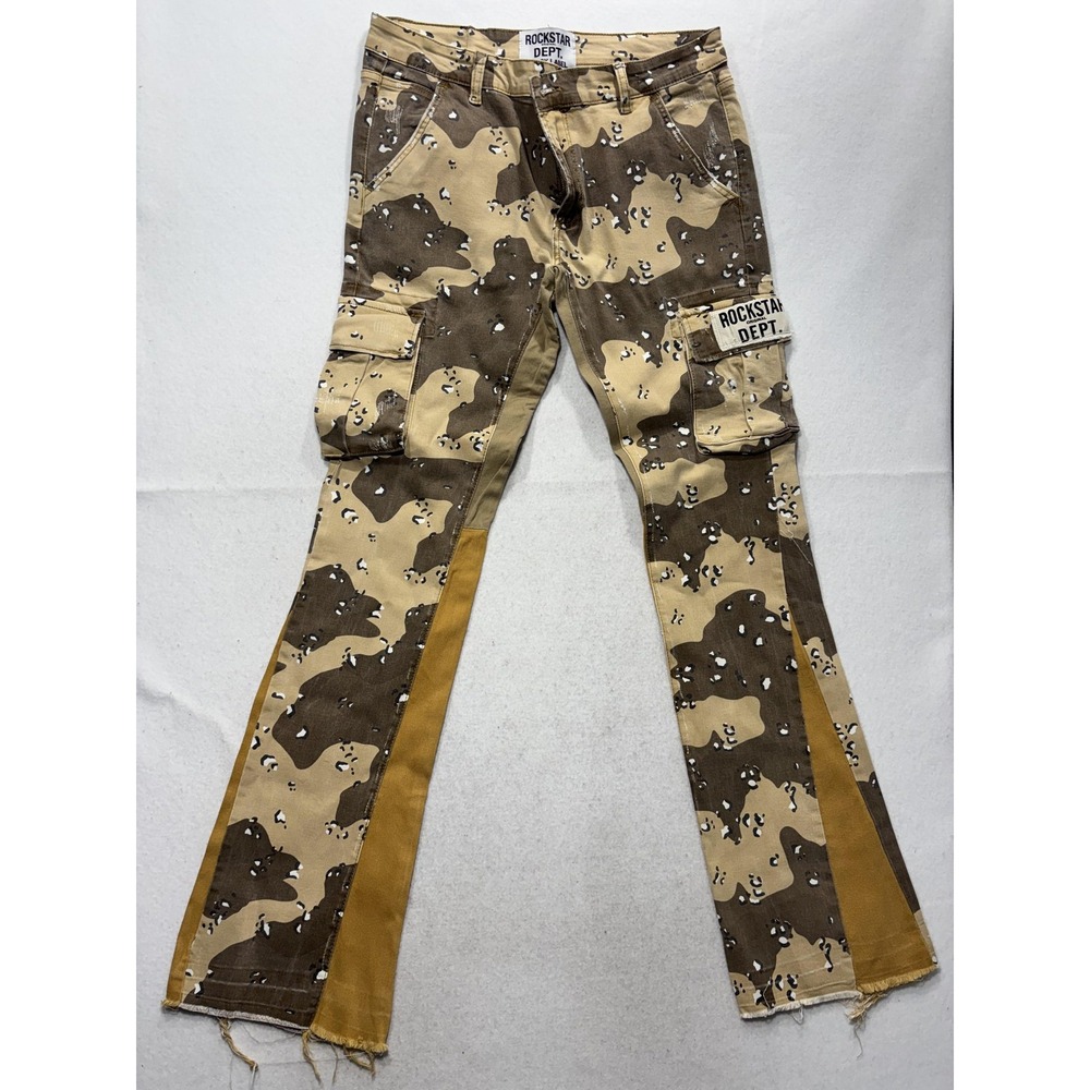 Rockstar Original Black Label Cargo Pants Mens 33x33 Brown Camo Flare Denim